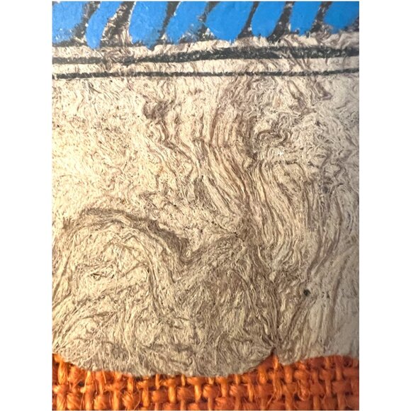 Vintage Mexican Amate Bark Painting – Floral Hand-Painted FOLK ART w/ Burlap Mat - Picture 7 of 16